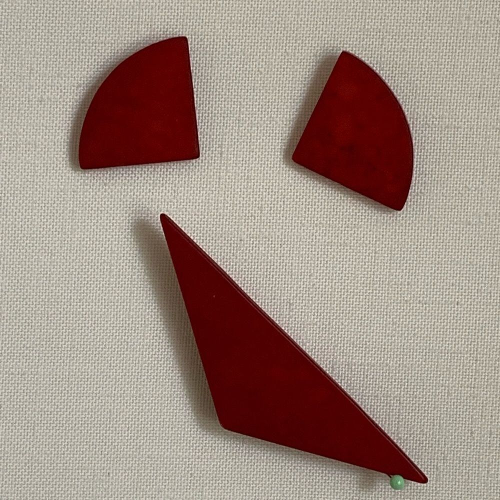 Unique Geo Red Pierced Errings and Matching Pin
